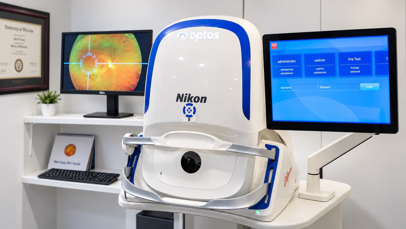 The Optos widefield retinal camera, which photographs most of the retina in a single capture.